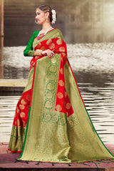 Beautiful Red Banarasi Art Silk Woven Saree