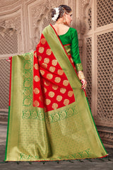 Beautiful Red Banarasi Art Silk Woven Saree