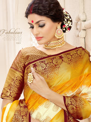 Elegant Cream Banarasi Art Silk Woven Saree