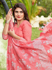 Beautiful Peach Cotton Art Silk Printed Saree