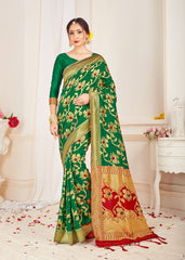 Beautiful Green Banarasi Art Silk Woven Saree