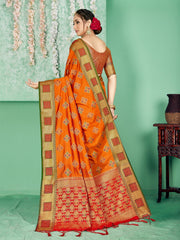 Elegant Orange Banarasi Art Silk Woven Saree