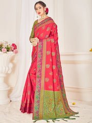 Beautiful Peach Banarasi Art Silk Woven Saree