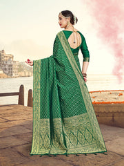 Beautiful Green Banarasi Art Silk Woven Saree