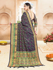 Chic Navy Blue Banarasi Art Silk Woven Saree
