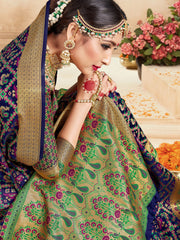 Chic Navy Blue Banarasi Art Silk Woven Saree