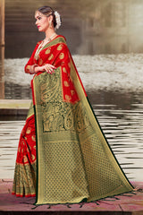 Beautiful Red Banarasi Art Silk Woven Saree