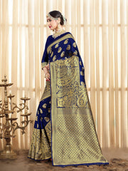 Elegant Navy Blue Banarasi Art Silk Woven Saree