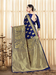 Elegant Navy Blue Banarasi Art Silk Woven Saree