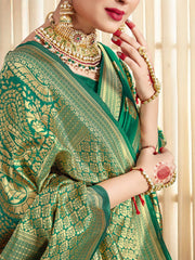 Beautiful Green Banarasi Art Silk Woven Saree