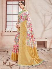 Stunning Multi Banarasi Art Silk Digital Print with woven border Saree