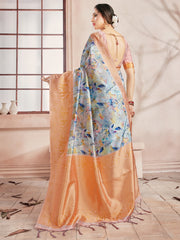 Elegant Off White Banarasi Art Silk Digital Print with woven border Saree