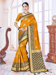 Chic Mustard Banarasi Art Silk Woven Saree