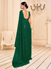 Elegant Green Faux Georgette Embroidered Saree