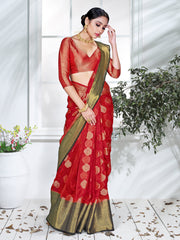 Elegant Red Organza Silk Saree