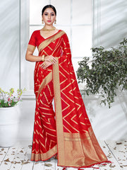 Elegant Red Organza Silk Saree