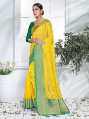 Elegant Yellow Organza Silk Saree