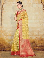Elegant Yellow Organza Silk Saree