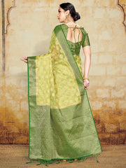 Elegant Olive Green Organza Silk Saree