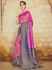 Elegant Pink Banarasi Art Silk Woven Saree