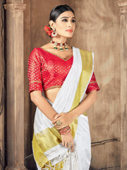 Stunning White Cotton Silk Woven Saree with Woven Design