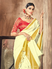 Elegant Cream Cotton Silk Woven Saree with Woven Design