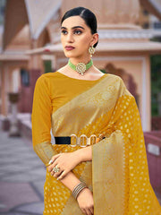 Elegant Yellow Organza Silk Saree