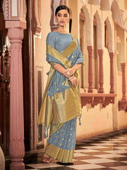 Elegant Grey Organza Silk Saree
