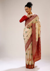 Elegant White Art Silk Banarasi Saree