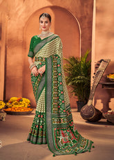 Elegant Cream Cotton-Silk Saree with Foil Print