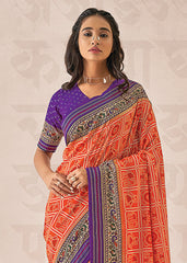 Orange Cotton Silk Foil Print Saree-3314