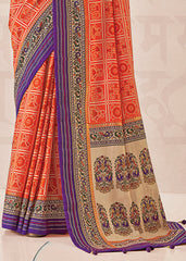Orange Cotton Silk Foil Print Saree-3314