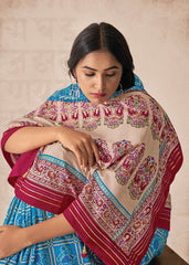 Cyan Cotton Silk Foil Print Saree-3317