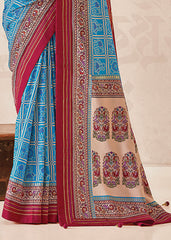 Elegant Sea Blue Cotton-Silk Saree with Foil Print