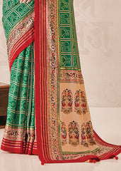 Green Cotton Silk Foil Print Saree-3318