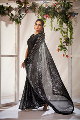 Elegant Black Georgette Sequins Saree