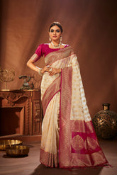 Elegant Cream Organza Saree