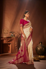 Elegant Cream Organza Saree