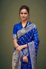 Elegant Blue Art Silk Banarasi Saree