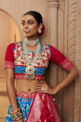 Aqua Blue Cotton-Silk Saree