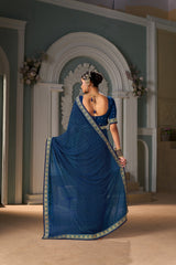 Elegant Blue Chiffon Paisley Print Saree