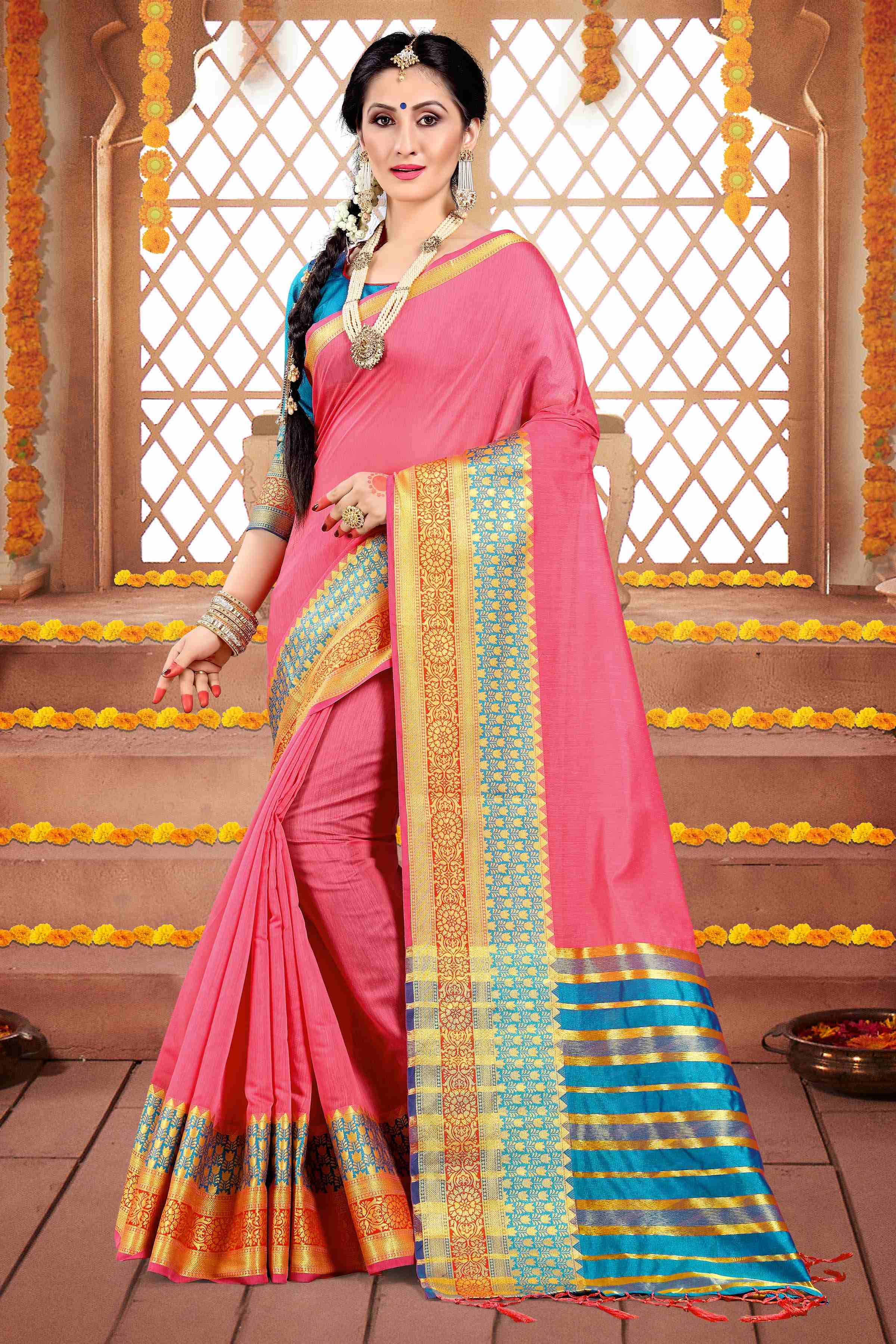 Shop Elegant Pink Cotton Silk Woven Saree