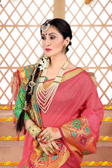 Shop Elegant Coral Cotton Silk Woven Saree