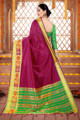 Pink Cotton Silk Woven Saree