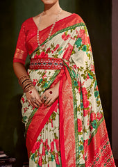 Shop Elegant Dairy Cream Cotton Silk Floral Print Saree