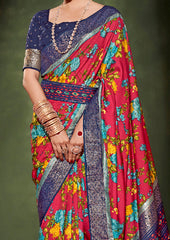 Shop Elegant Vivid Burgundy Cotton Silk Floral Print Saree