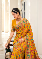 Dark Orange Velvet Tussar Silk Floral Print Saree
