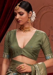 Shop Elegant Glade Green Ikkat Print Saree