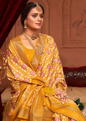 Tahiti Gold Ikkat Print Saree