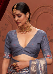 Grey Ikkat Print Saree